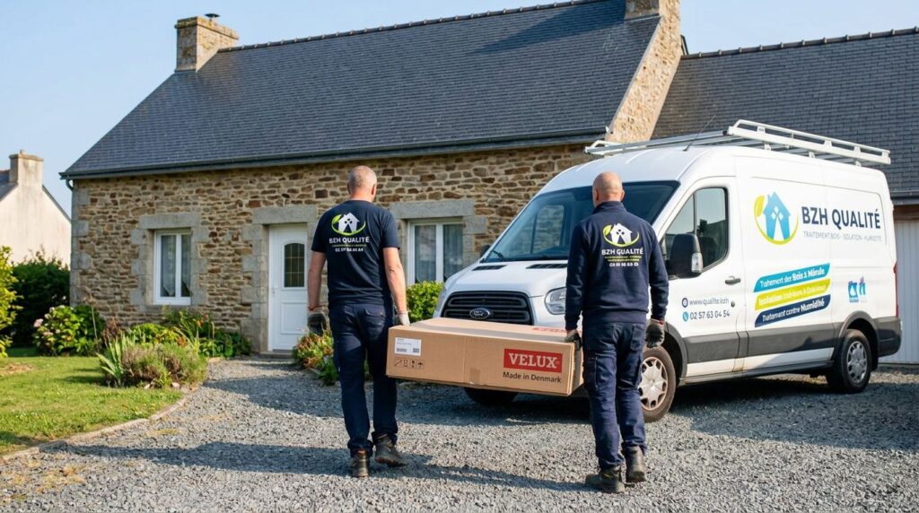 Livraison d’une fenêtre de toit par l’équipe BZH Qualité